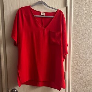 BiBi Vibrant Red V-Neck Blouse